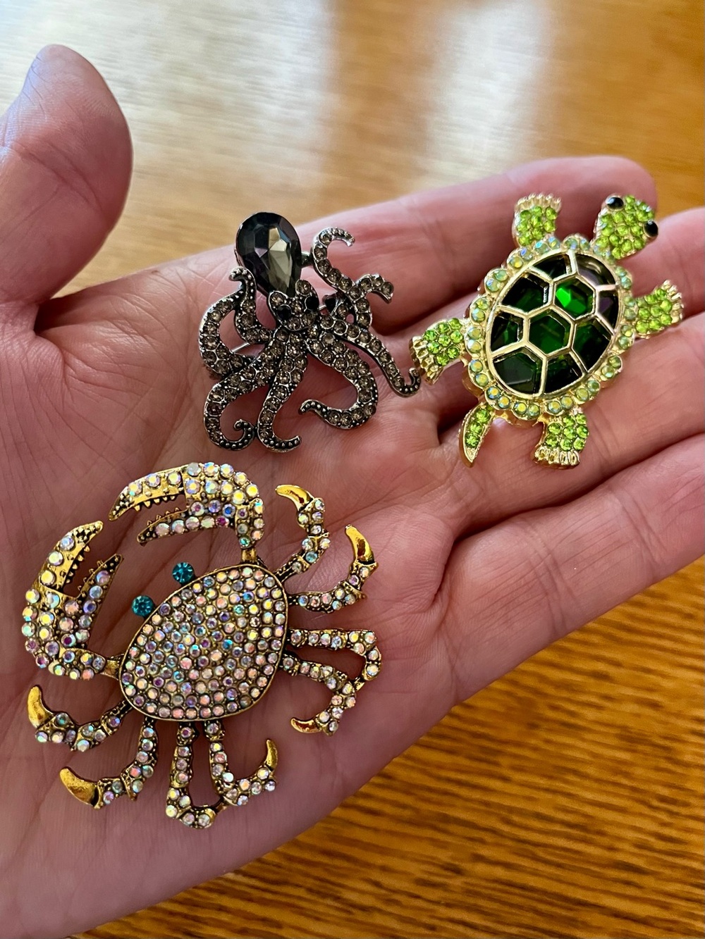 NWOT Vintage Style Sea Life
Brooch Set - Rhinestone Crab, Turtle & Octopus